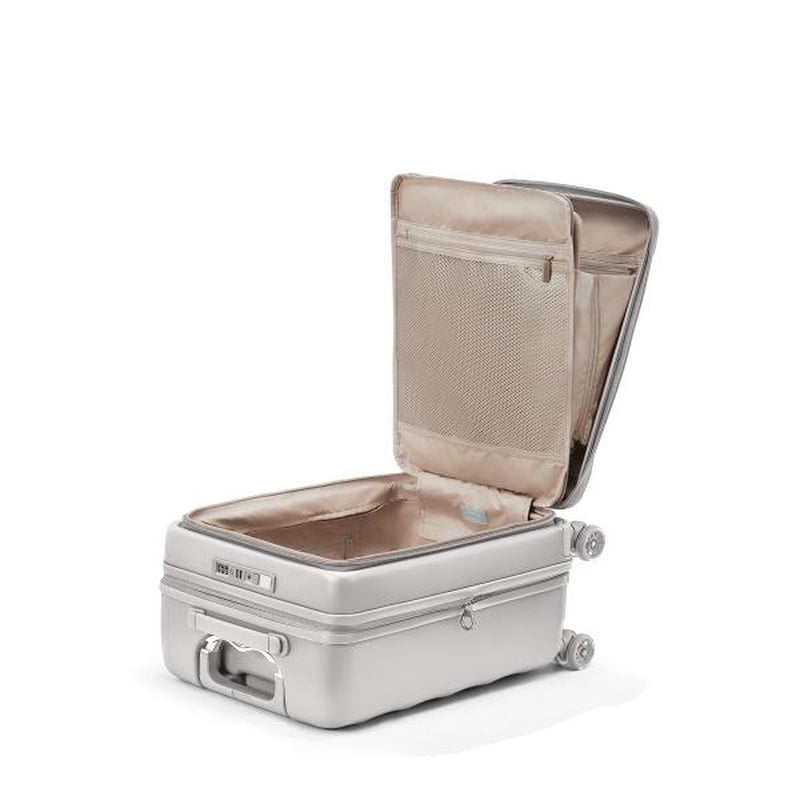 4MYTU Front Opening 20 Inch Carry-On Suitcase Expandable Travel Luggage Business Travel Multi-Functional Handle for Cup Holder and Bag Hanger 360° Skateboard Wheel Build-In USB Port Antimicrobial Linear in Harbor Mist