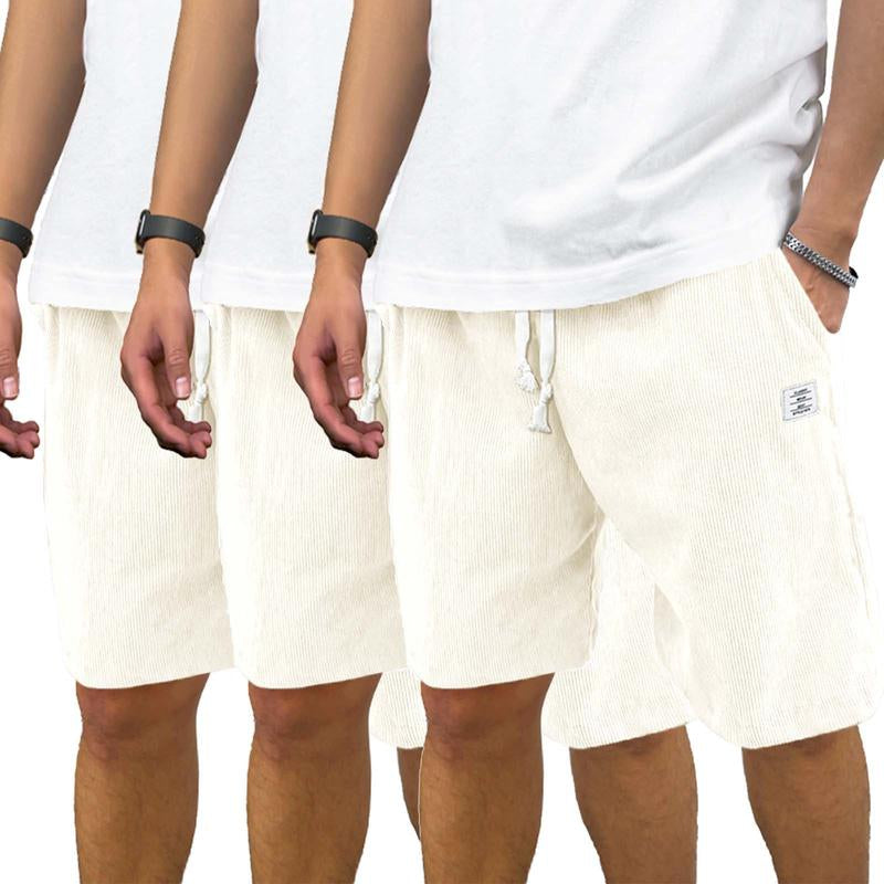 Men'S 3 Pack Corduroy Shorts Casual Elastic Waist Drawstring Shorts for Men Summer Beach Loose Fit