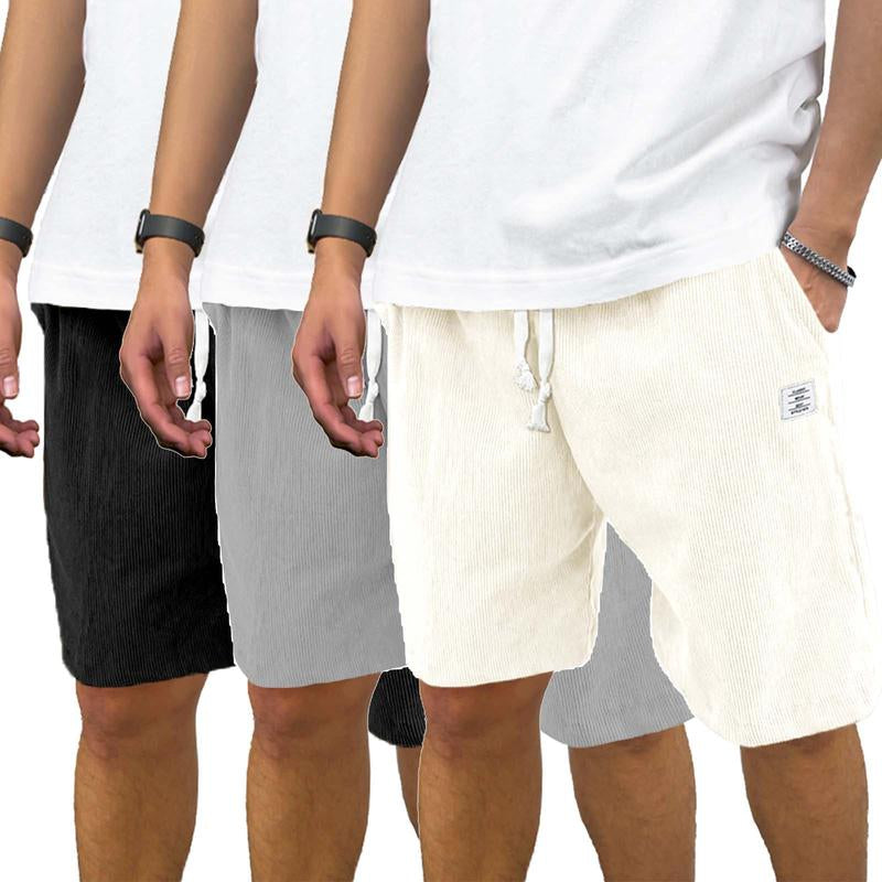 Men'S 3 Pack Corduroy Shorts Casual Elastic Waist Drawstring Shorts for Men Summer Beach Loose Fit