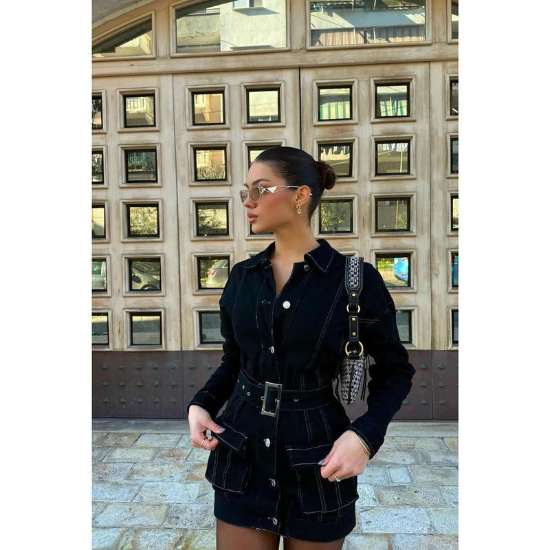 Stephanie Denim Mini Dress - Black