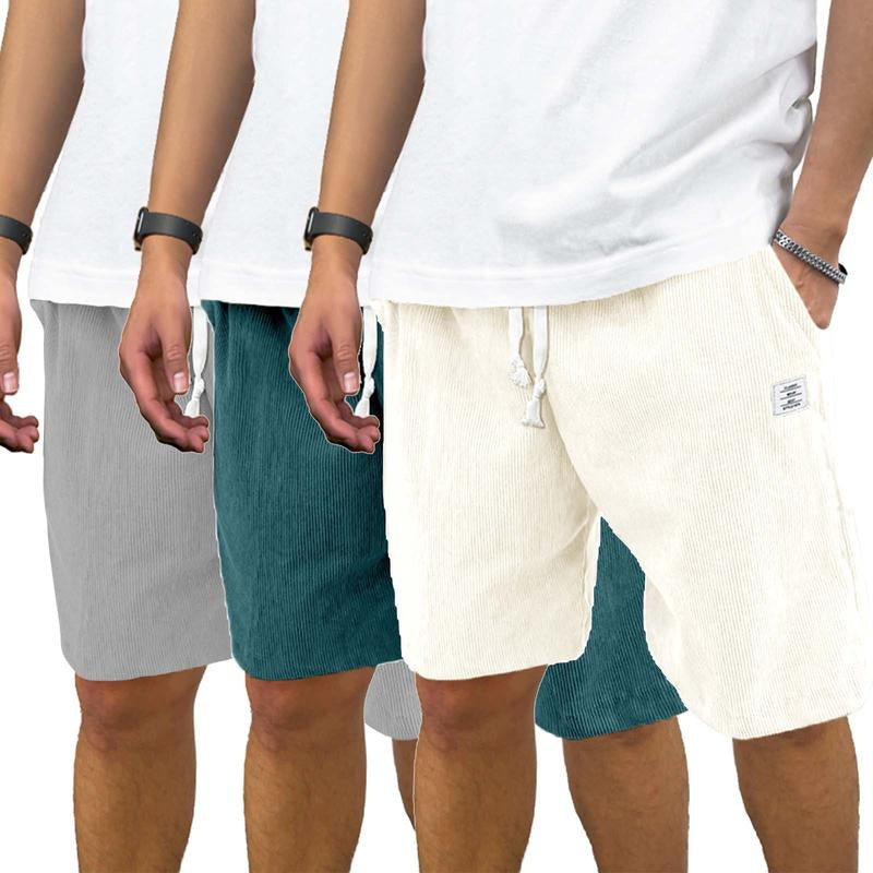 Men'S 3 Pack Corduroy Shorts Casual Elastic Waist Drawstring Shorts for Men Summer Beach Loose Fit