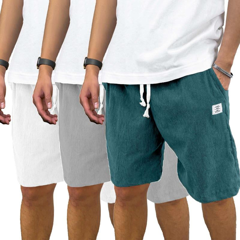 Men'S 3 Pack Corduroy Shorts Casual Elastic Waist Drawstring Shorts for Men Summer Beach Loose Fit