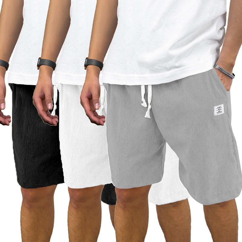 Men'S 3 Pack Corduroy Shorts Casual Elastic Waist Drawstring Shorts for Men Summer Beach Loose Fit