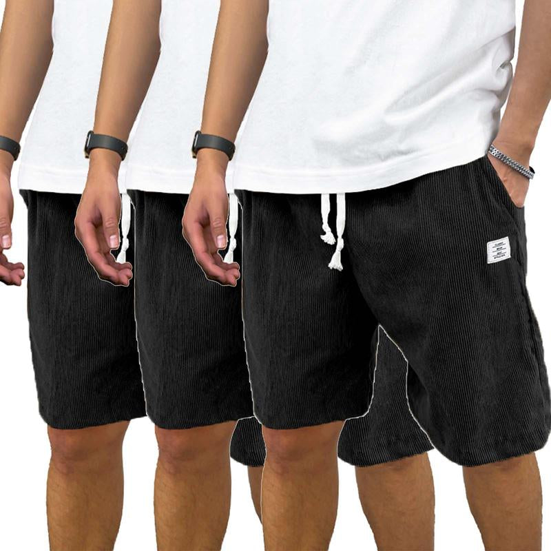 Men'S 3 Pack Corduroy Shorts Casual Elastic Waist Drawstring Shorts for Men Summer Beach Loose Fit