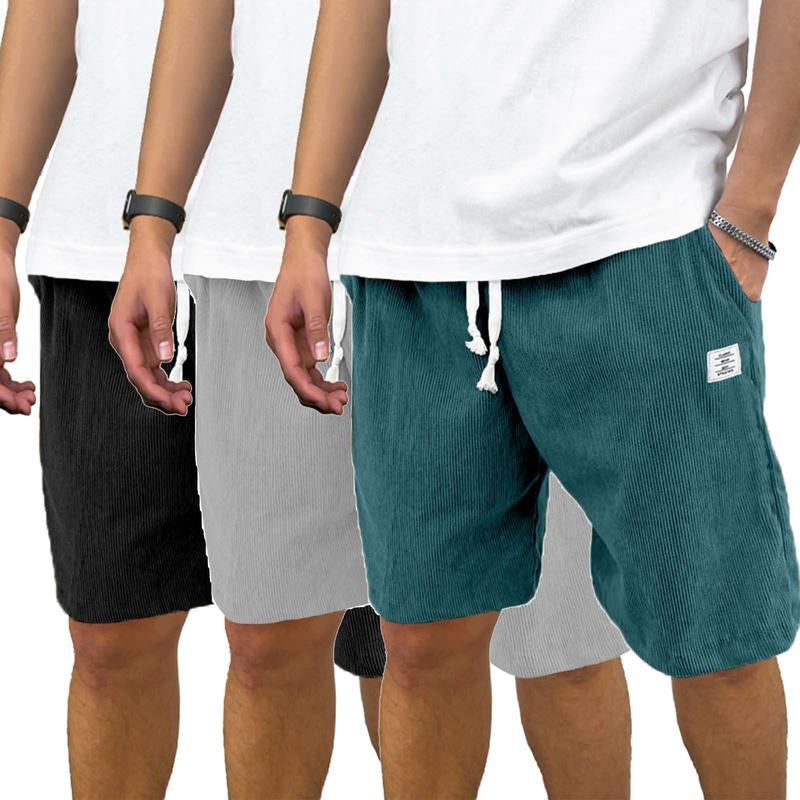 Men'S 3 Pack Corduroy Shorts Casual Elastic Waist Drawstring Shorts for Men Summer Beach Loose Fit