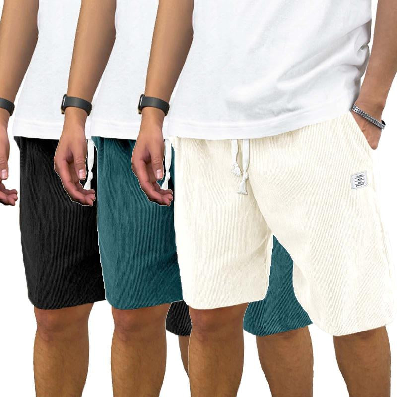 Men'S 3 Pack Corduroy Shorts Casual Elastic Waist Drawstring Shorts for Men Summer Beach Loose Fit