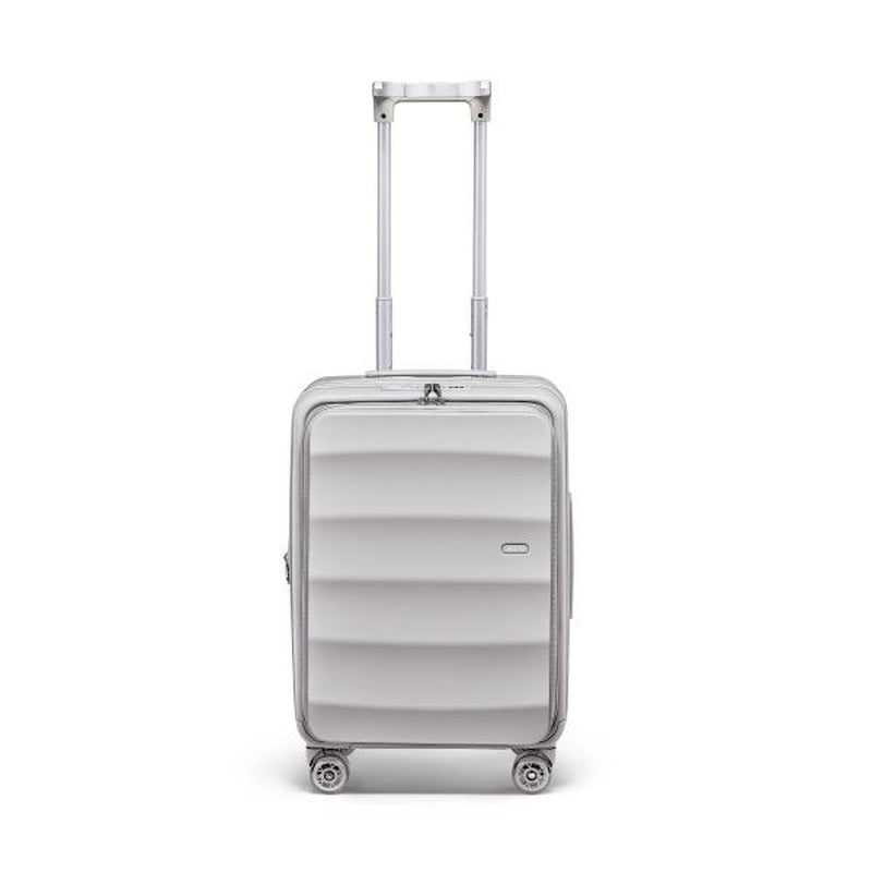 4MYTU Front Opening 20 Inch Carry-On Suitcase Expandable Travel Luggage Business Travel Multi-Functional Handle for Cup Holder and Bag Hanger 360° Skateboard Wheel Build-In USB Port Antimicrobial Linear in Harbor Mist