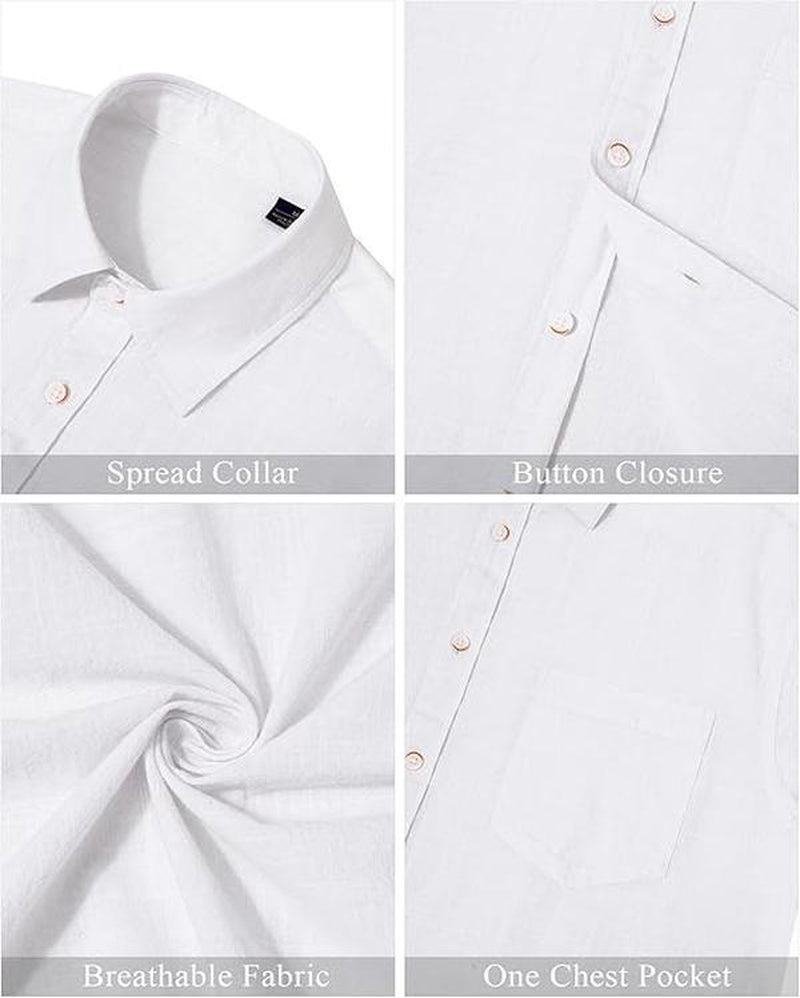 2-PACK Alimens&Gentle Men'S Cotton Linen Short Sleeve Shirts Casual Lightweight Button down Shirts Vacation Beach Summer Tops with Pocket