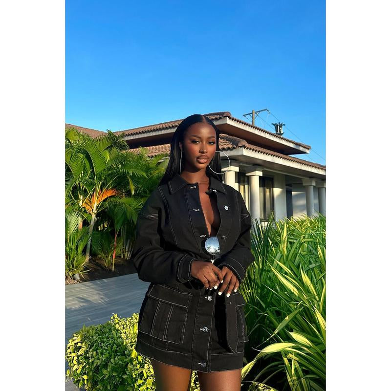 Stephanie Denim Mini Dress - Black