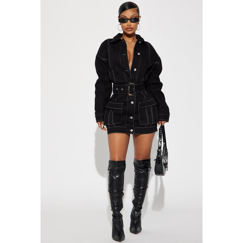 Stephanie Denim Mini Dress - Black