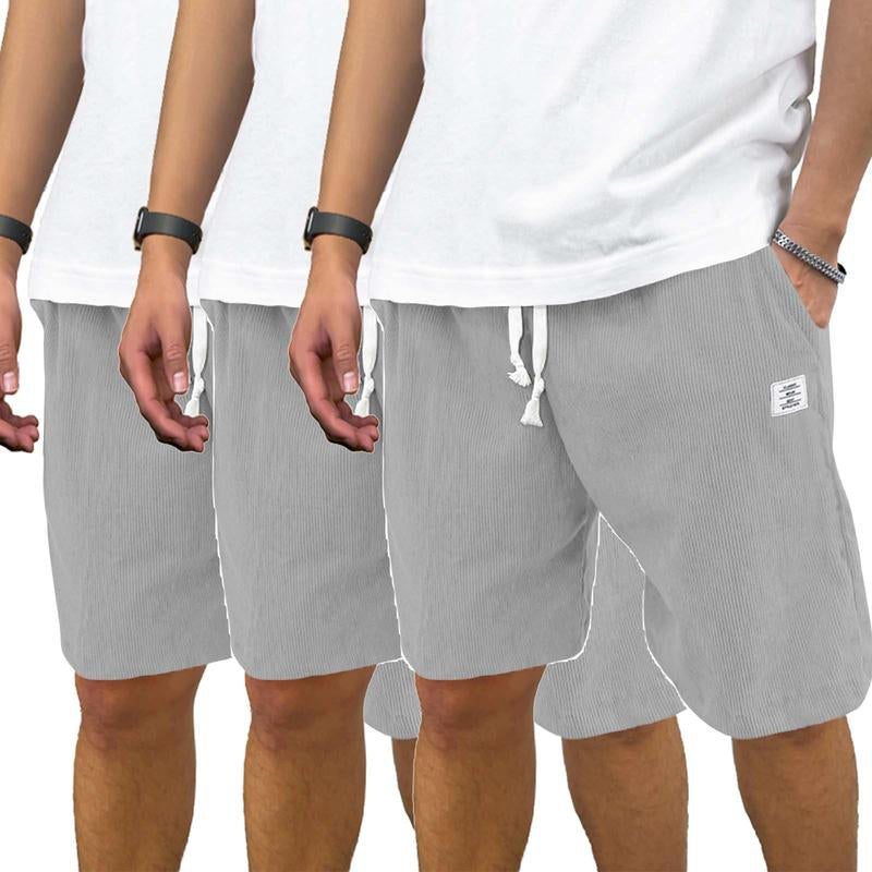 Men'S 3 Pack Corduroy Shorts Casual Elastic Waist Drawstring Shorts for Men Summer Beach Loose Fit