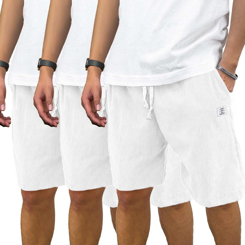 Men'S 3 Pack Corduroy Shorts Casual Elastic Waist Drawstring Shorts for Men Summer Beach Loose Fit
