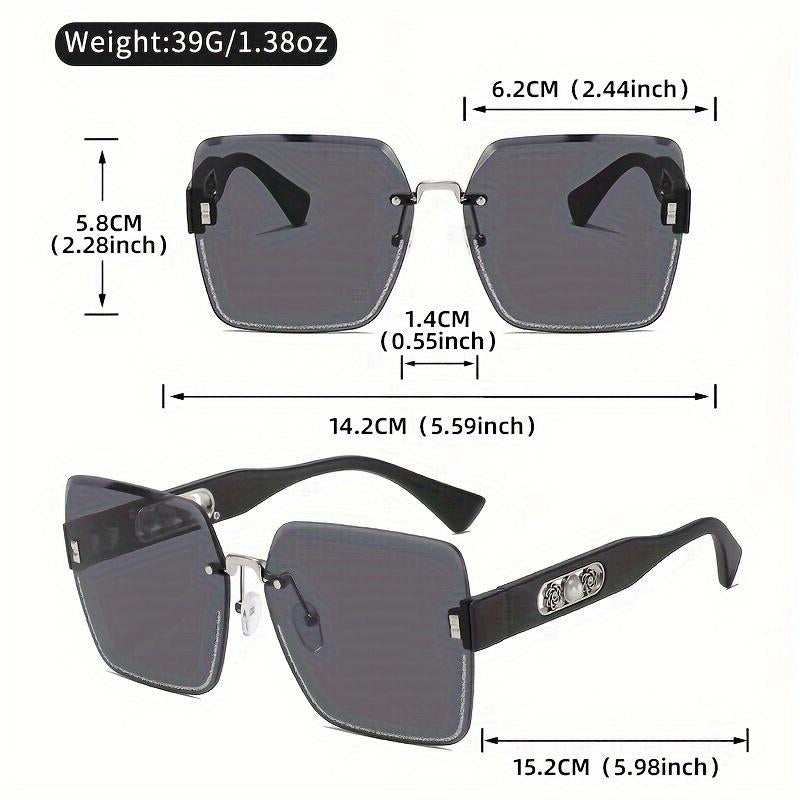 LINFEMAND Rimless Gradient Fashion Glasses Pearl Flower Decoration Unisex Summer Beach Party Driving Holiday Gift Party Glass