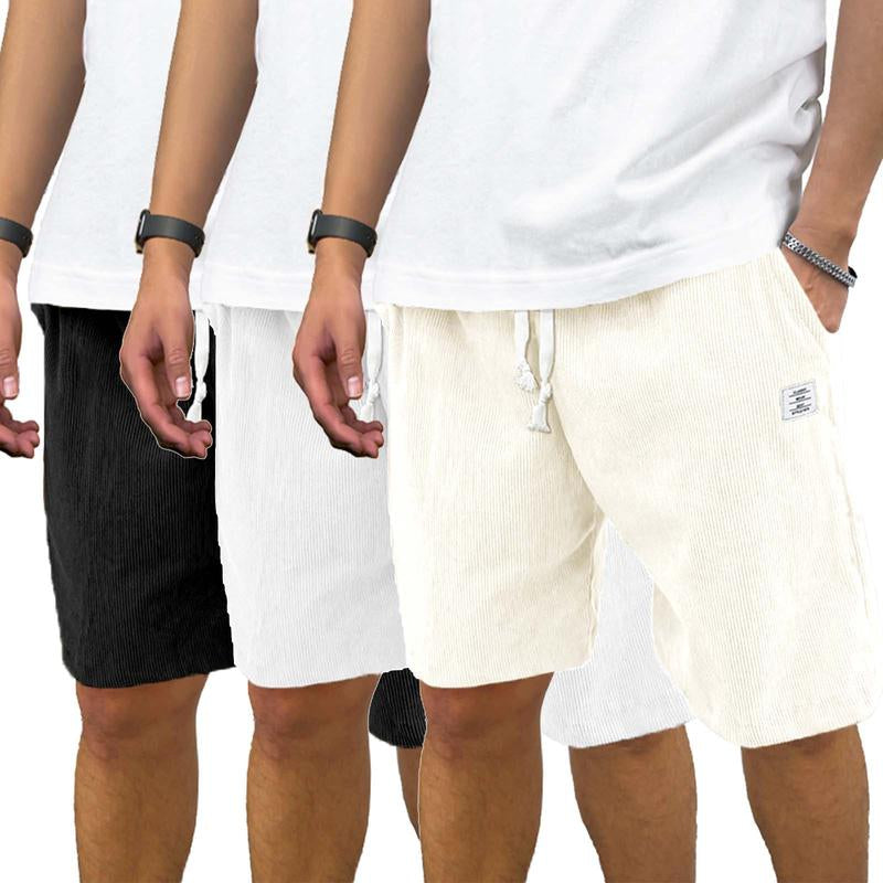 Men'S 3 Pack Corduroy Shorts Casual Elastic Waist Drawstring Shorts for Men Summer Beach Loose Fit