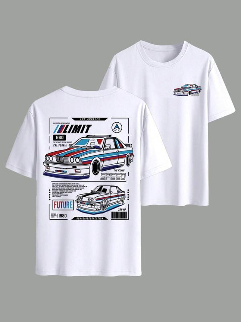 Men'S Car Print round Neck Tee, Regular Fit Casual Short Sleeve Crew Neck T-Shirt for Summer, Men'S Top for Daily Wear