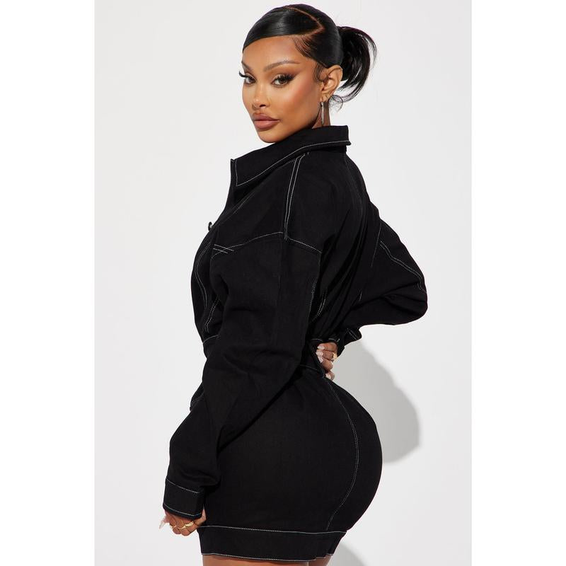 Stephanie Denim Mini Dress - Black