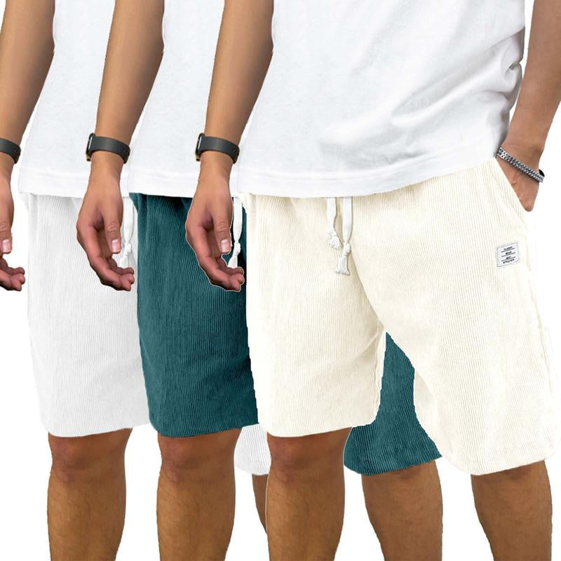 Men'S 3 Pack Corduroy Shorts Casual Elastic Waist Drawstring Shorts for Men Summer Beach Loose Fit