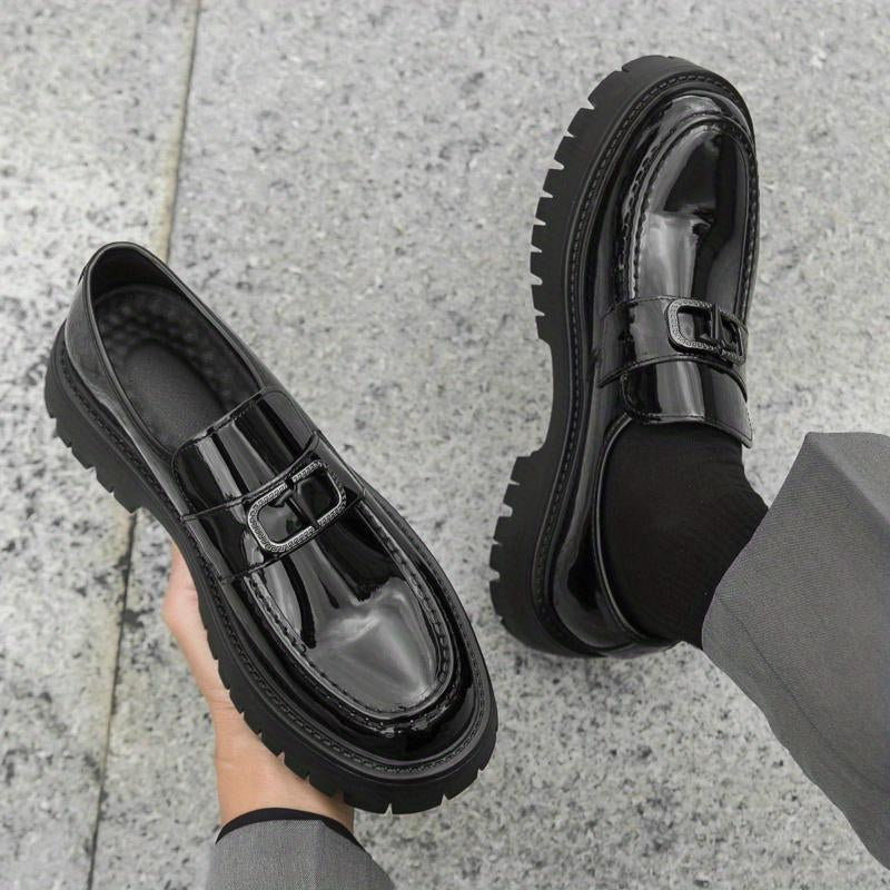 Men'S Sleek British-Inspired Loafers - Thick Sole, Slip-On Dress Shoes for Business & Weddings, Durable Rubber Sole, Autumn, Faux, Groom Men Shoes