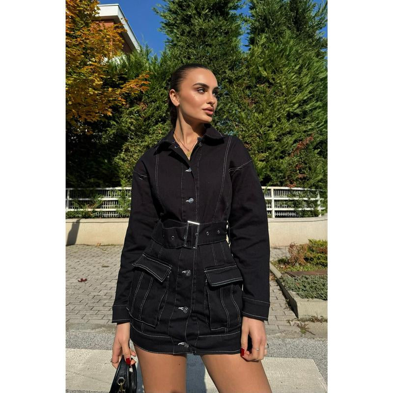 Stephanie Denim Mini Dress - Black