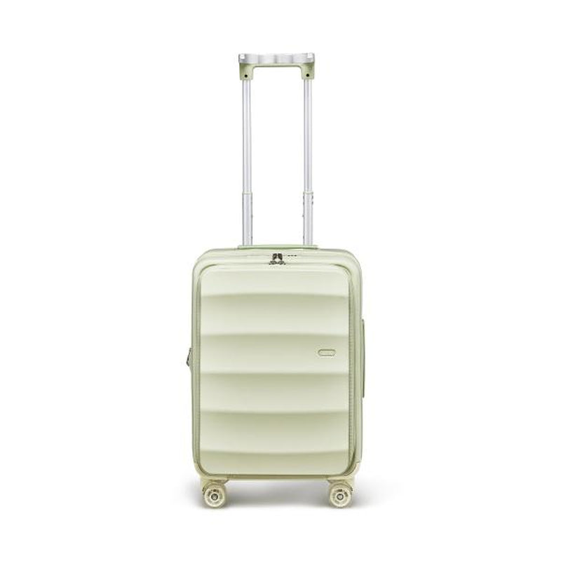 4MYTU Front Opening 20 Inch Carry-On Suitcase Expandable Travel Luggage Business Travel Multi-Functional Handle for Cup Holder and Bag Hanger 360° Skateboard Wheel Build-In USB Port Antimicrobial Linear in Harbor Mist