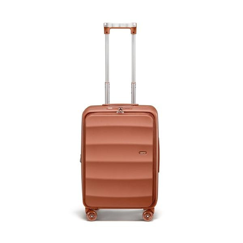 4MYTU Front Opening 20 Inch Carry-On Suitcase Expandable Travel Luggage Business Travel Multi-Functional Handle for Cup Holder and Bag Hanger 360° Skateboard Wheel Build-In USB Port Antimicrobial Linear in Harbor Mist