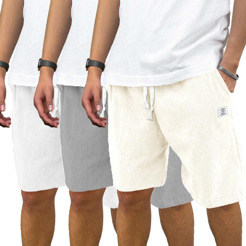 Men'S 3 Pack Corduroy Shorts Casual Elastic Waist Drawstring Shorts for Men Summer Beach Loose Fit