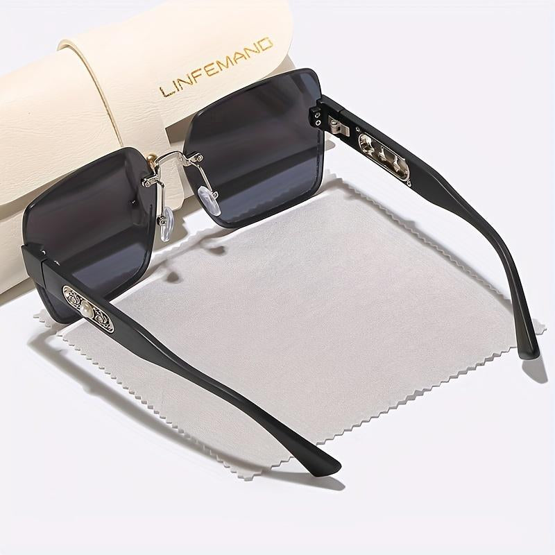 LINFEMAND Rimless Gradient Fashion Glasses Pearl Flower Decoration Unisex Summer Beach Party Driving Holiday Gift Party Glass