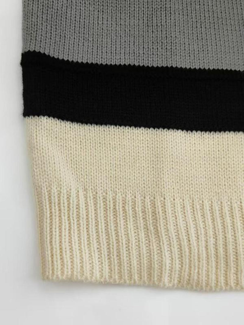 Women'S Colorblock Drop Shoulder Cable Knit Sweater, Casual Long Sleeve V Neck Jumper for Fall & Winter, Fashion Ladies' Knitwear for Daily Wear