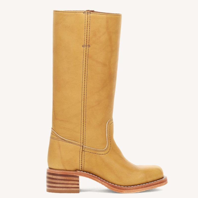 Women'S Banana Mid Calf Western Boots Square Toe Comfortable Campus Boots Chunky Heel Riding Fall Boots