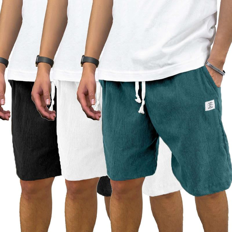 Men'S 3 Pack Corduroy Shorts Casual Elastic Waist Drawstring Shorts for Men Summer Beach Loose Fit
